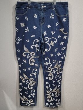 Chico's So Slimming Girlfriend Ankle Embroidered 5-Pocket Jeans Size 2 (12-14) L